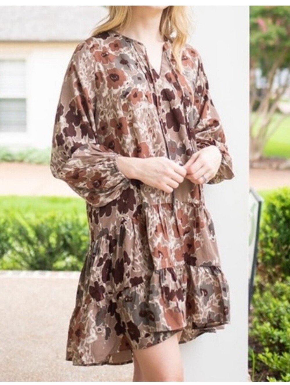 Grade & Gather Floral Tiered Mini Dress Size Small Boho Cottagecore Long Sleeve